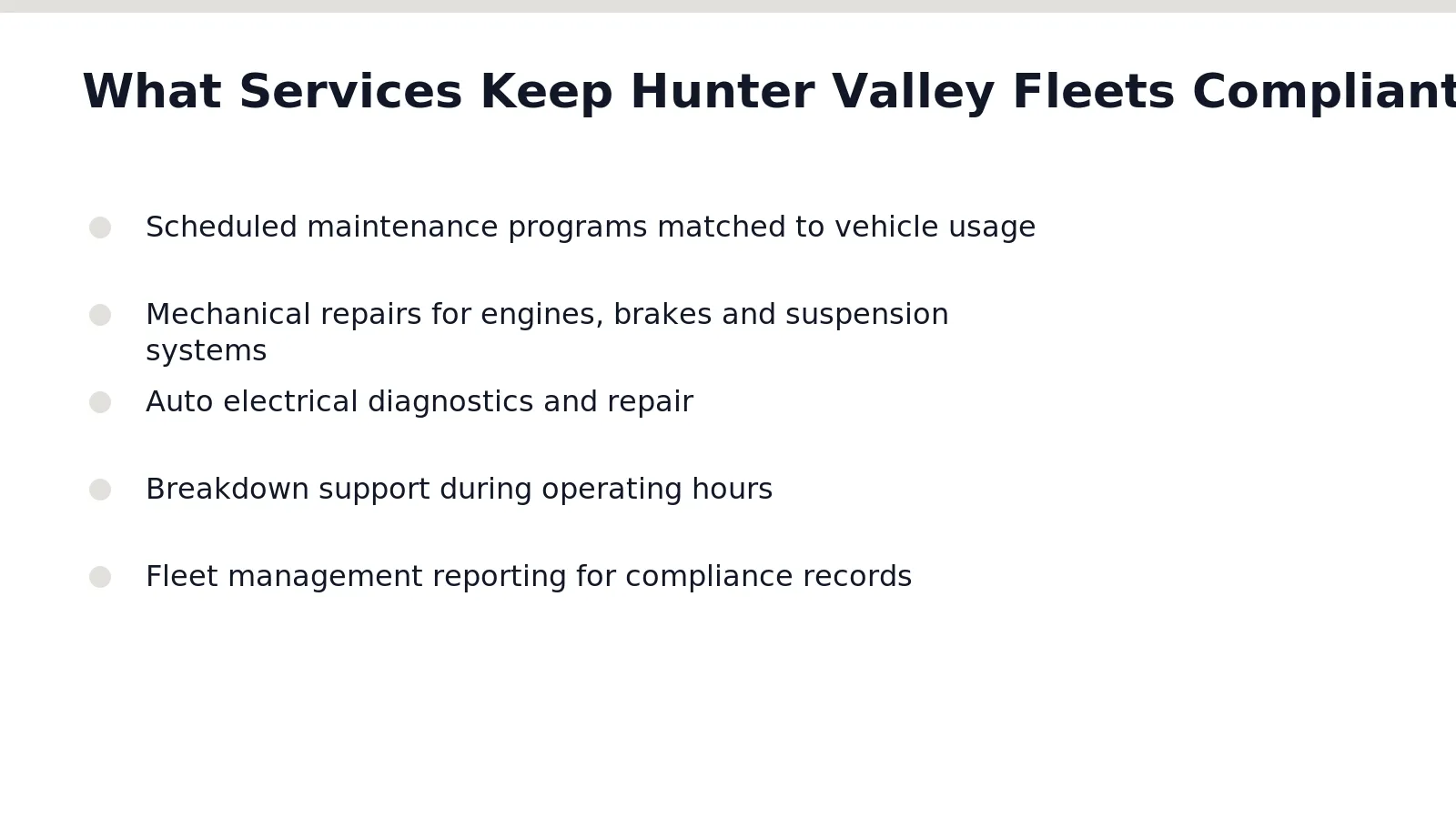 Compliance and reliability come from a defined set of services: scheduled maintenance, mechanical repairs, auto